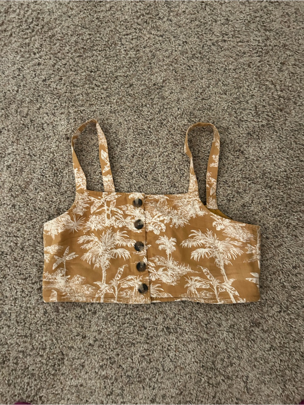 American Eagle Outfitters Mustard Yellow Floral Button Crop Top